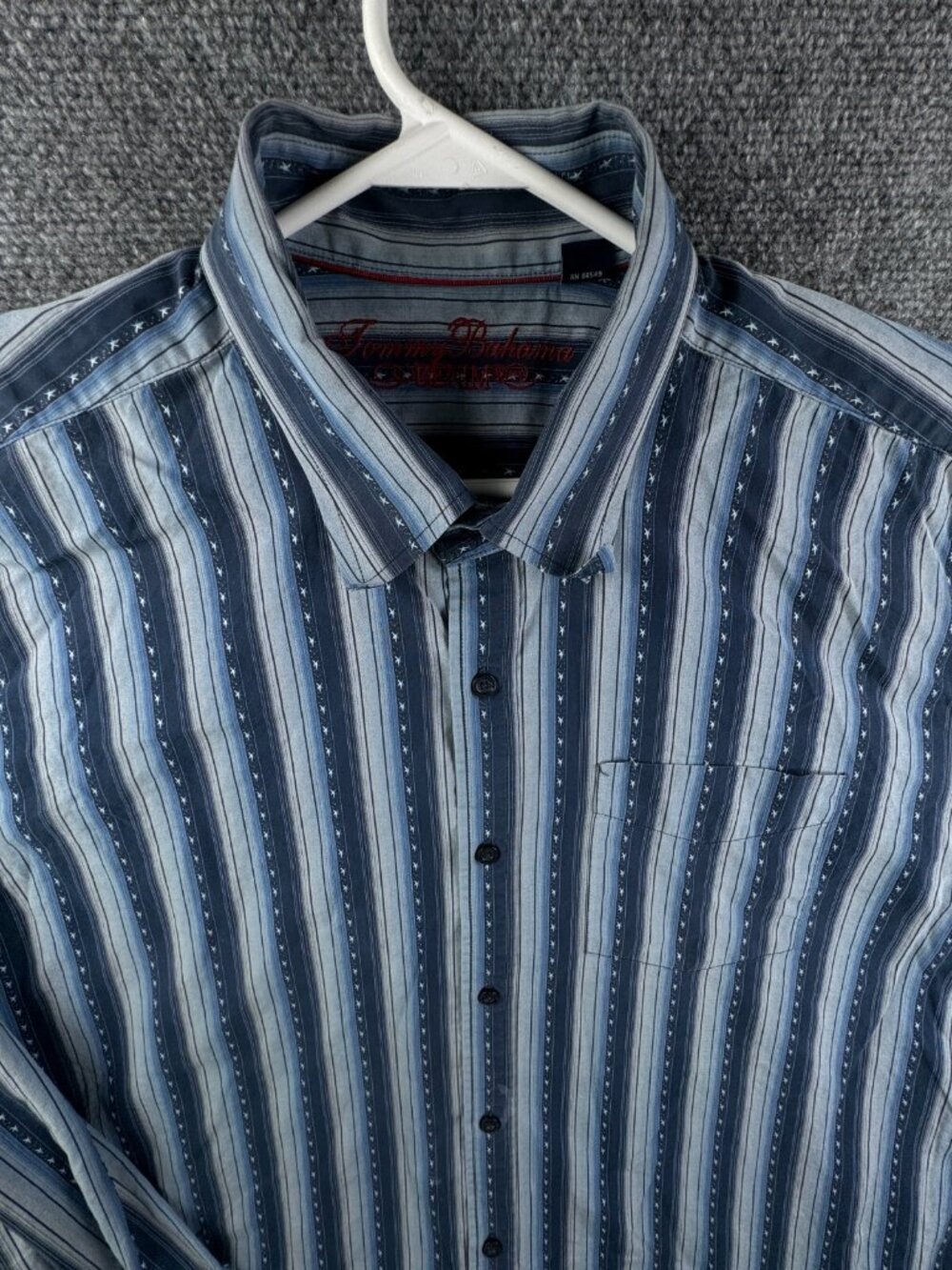 Tommy Bahama All Cotton Button Up Shirt Long Sleeve Men Blue Striped 2XL Adult